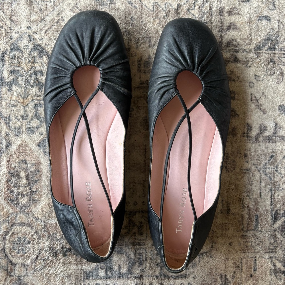 Taryn Rose Black Leather Ballet Slippers